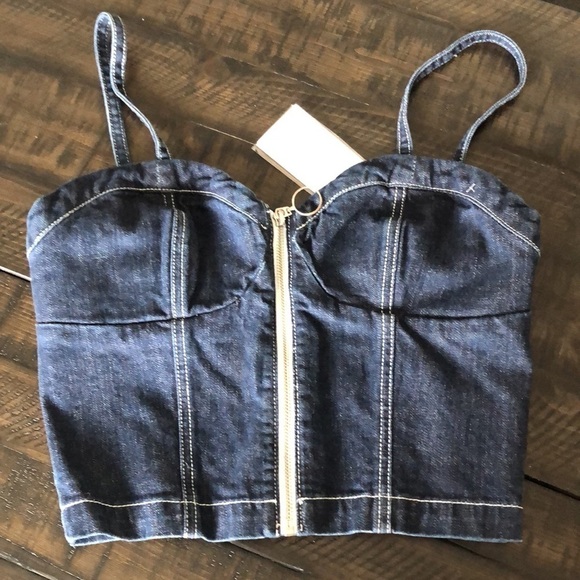 NEW Taylor Hill by Joe’s Jeans Maddix Denim Bustier Front Zip Size S Cropped Top - Picture 12 of 14